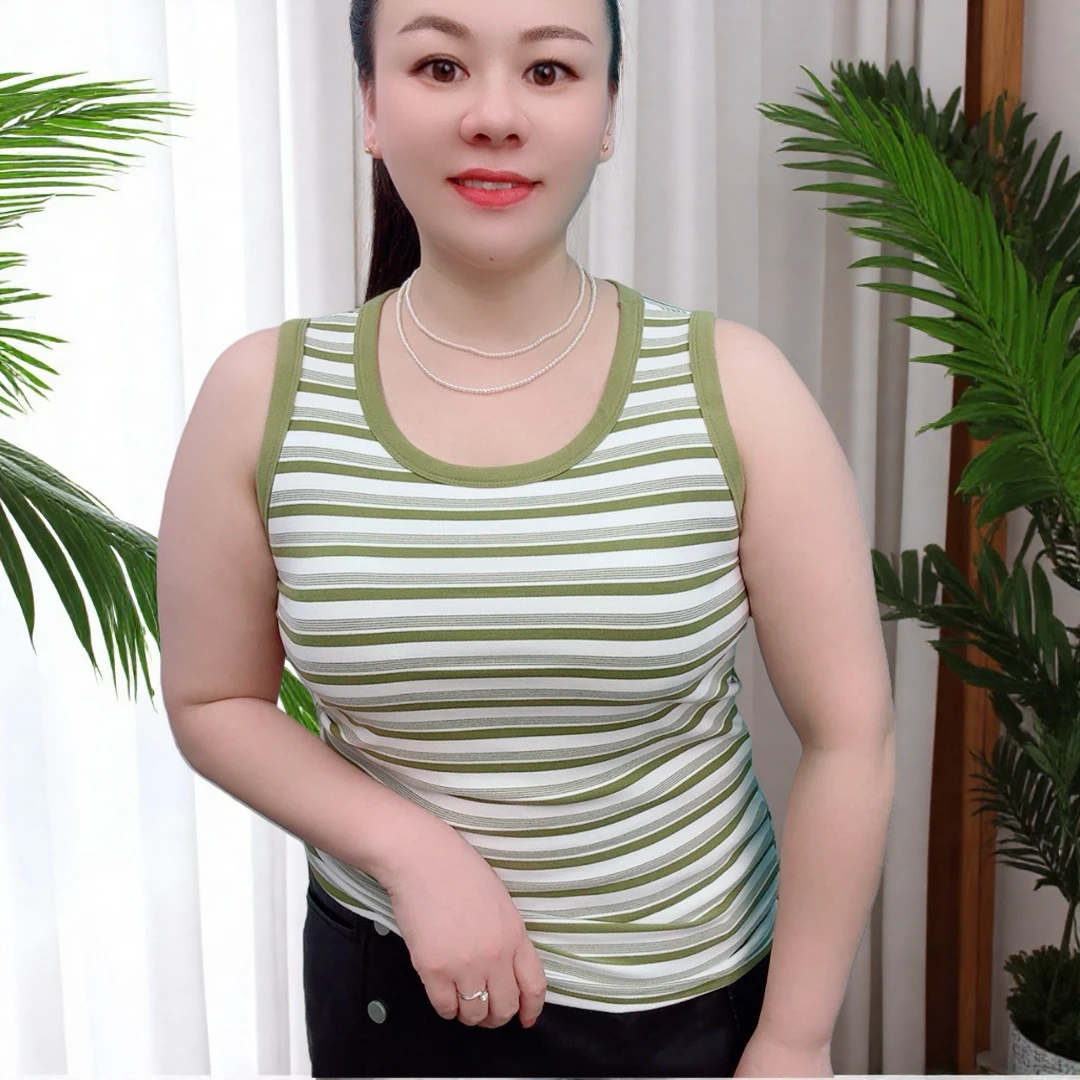 秋冬宽条纹保暖内衣无钢圈文胸女士大码免穿文胸加大背心无袖