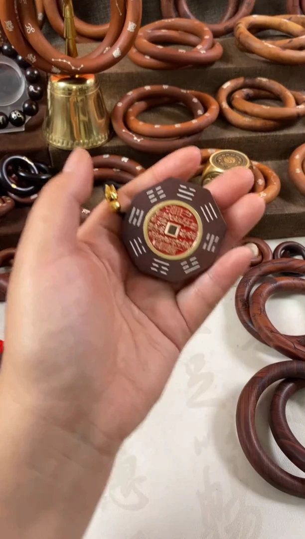 木枣木八角可转八图镶银