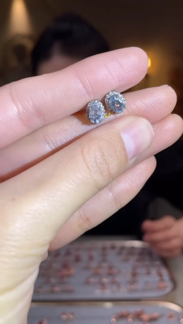 银S925镶嵌耳饰海蓝宝石耳饰