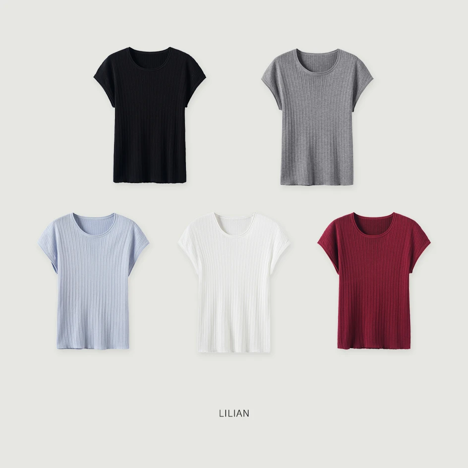 莉莉LIlian 简约百搭小飞袖T恤天丝桑蚕丝羊毛亲肤舒适显瘦上衣女