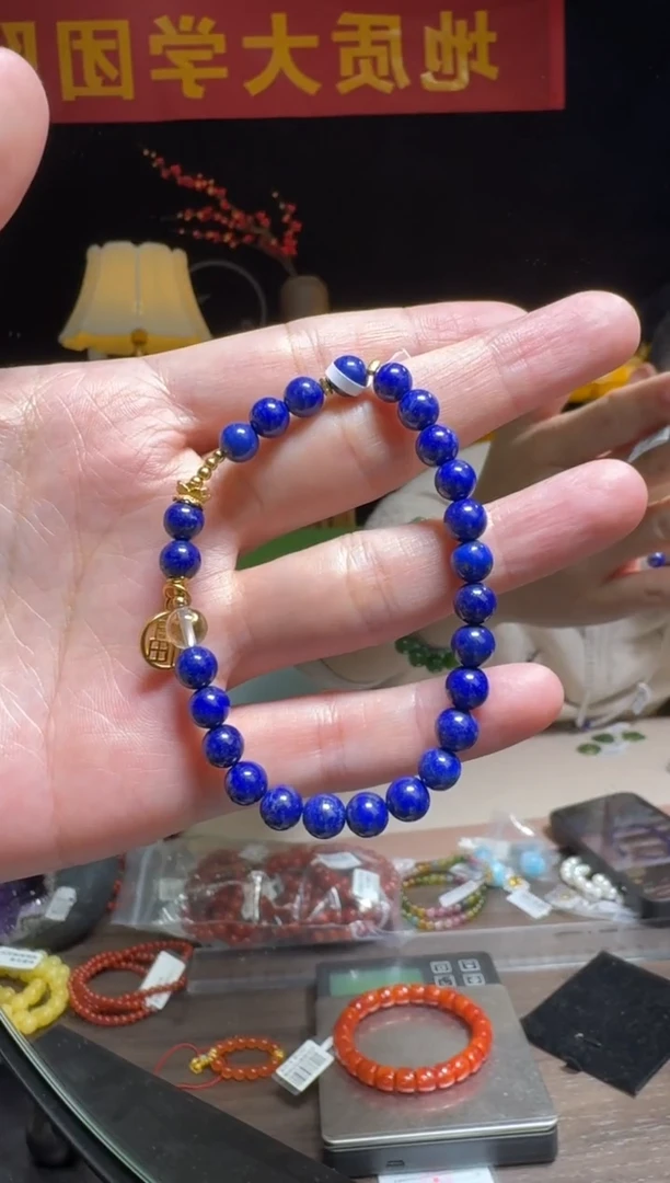 【闪购商品】青金石手串银S925镶嵌青金石圆珠约6mmDIY手串