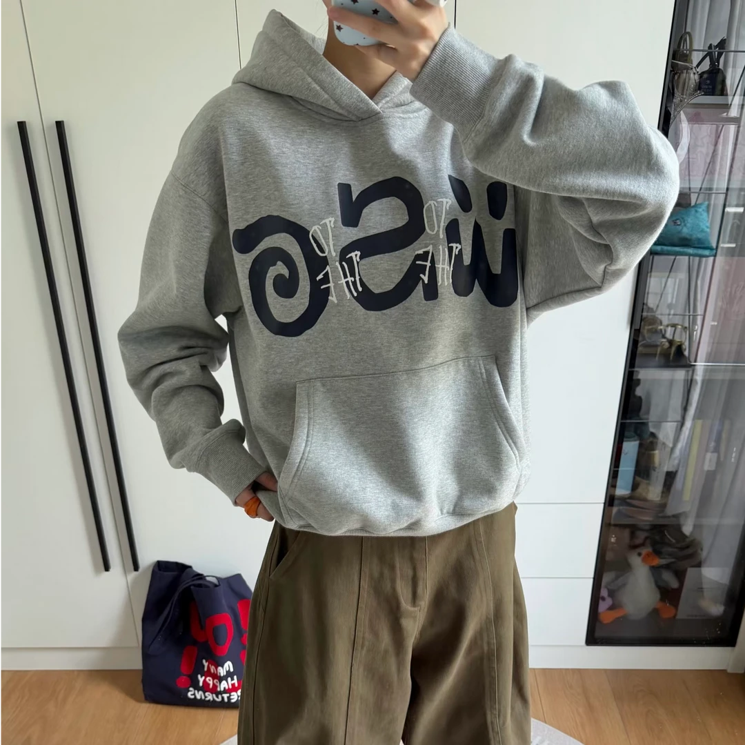 连帽加绒卫衣字母印花ins慵懒风宽松2-300斤大码女装时尚胖MM上衣