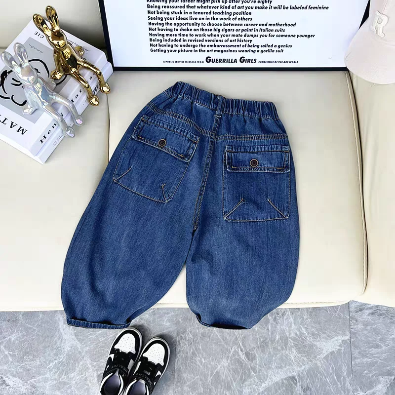 夏款儿童薄款天丝牛仔裤男童女童轻薄透气九分裤宝宝韩版休闲裤潮