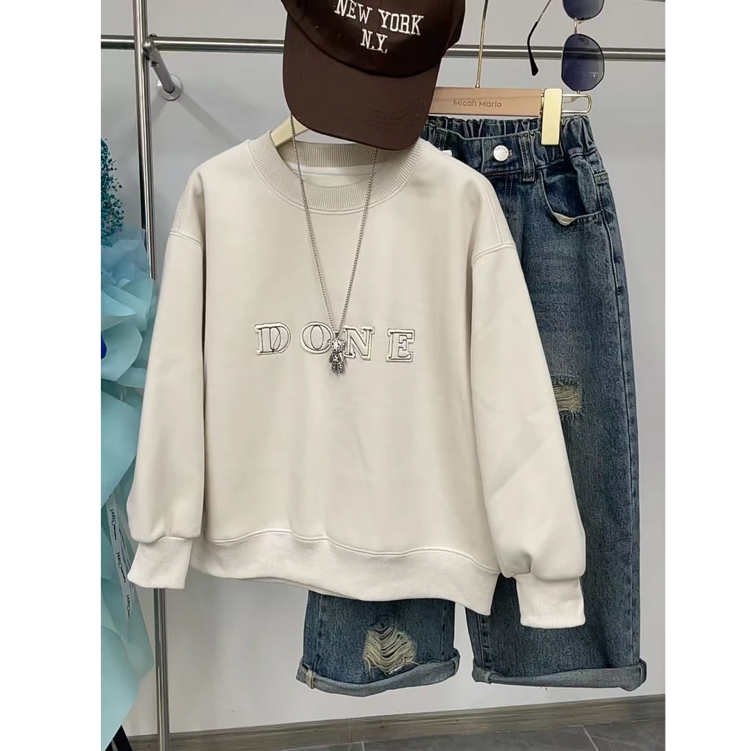 509166 韩版男童女童新款秋款时尚儿童洋气百搭休闲加绒卫衣