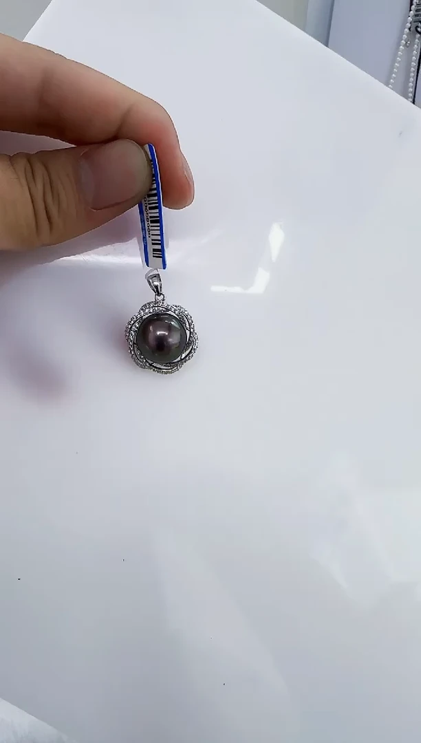 银S925镶嵌海水珍珠DA大溪地吊坠13-14 y255