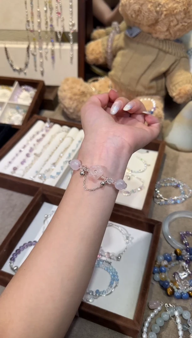 银S925镶嵌手链水晶花花铃铛