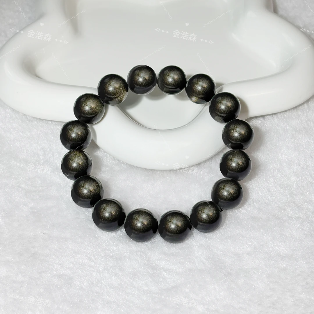 【金浩森】天然金曜石手链闺蜜男女情侣同款强光猫眼多样性发其一ZB