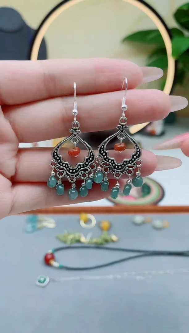 翡翠银S925镶嵌耳饰8A00000