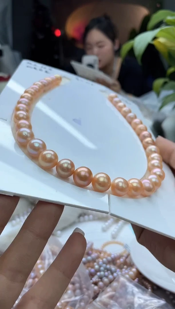 未镶嵌项链淡水珍珠9-11mm柿子红全珠项链(多样性发一）