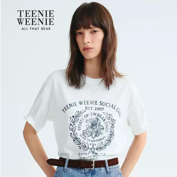 TeenieWeenie小熊女装T恤2025学院风青春活力印花短袖TTRA253802W