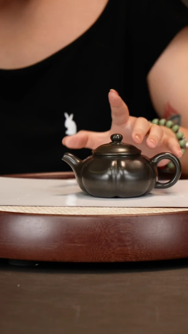 茶壶紫砂【鲍静贞】扁瓜祥陶天青200cc+天青杯