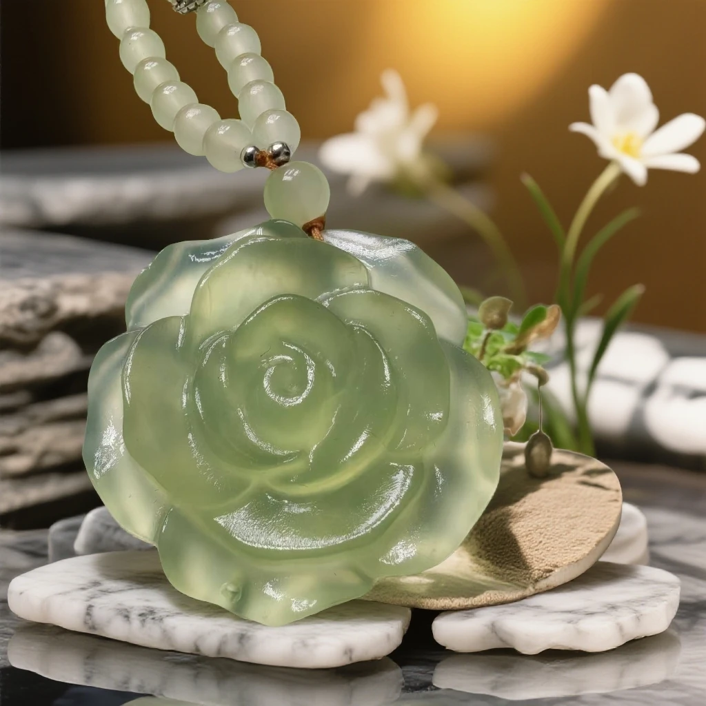 纯天然岫玉牡丹花吊坠设计款链子拍一发一多样性发货*拍一发一