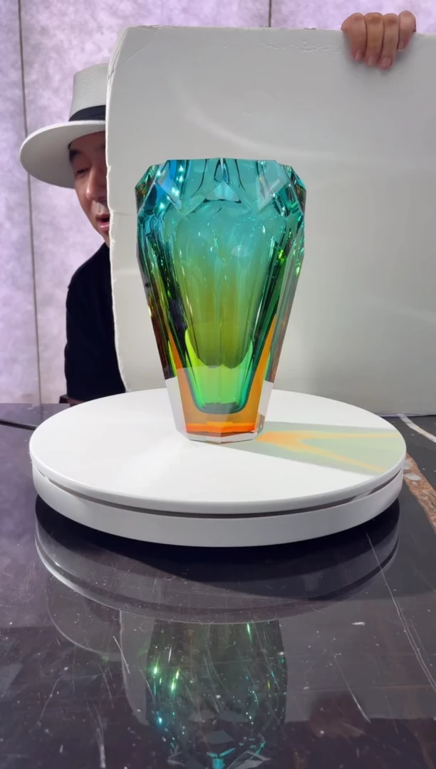 摆件CS0101017冰花琥珀金湖水蓝艺术琉璃花器