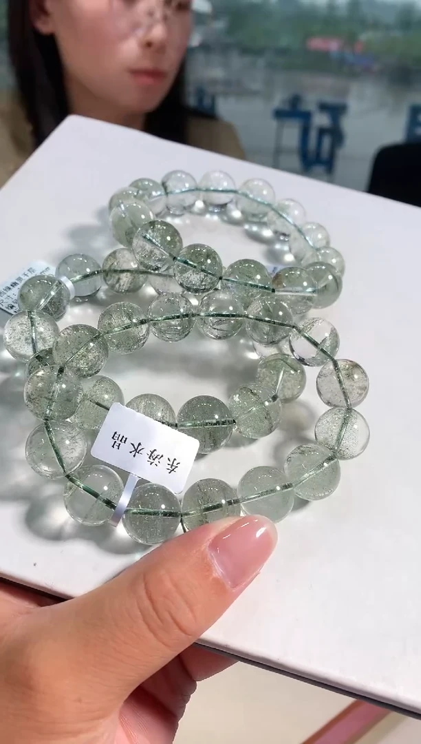 水晶手链未镶嵌14.5-15mm绿幽灵千层手链多样性发一