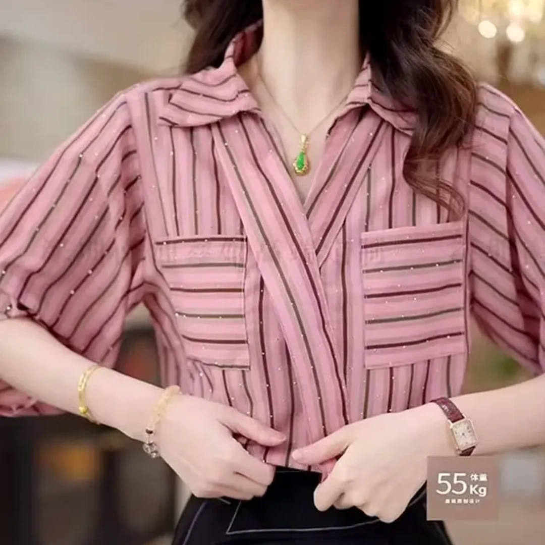 2025夏季新款简约优雅宽松袋小衫显瘦遮肉款高级气质洋气衬衫