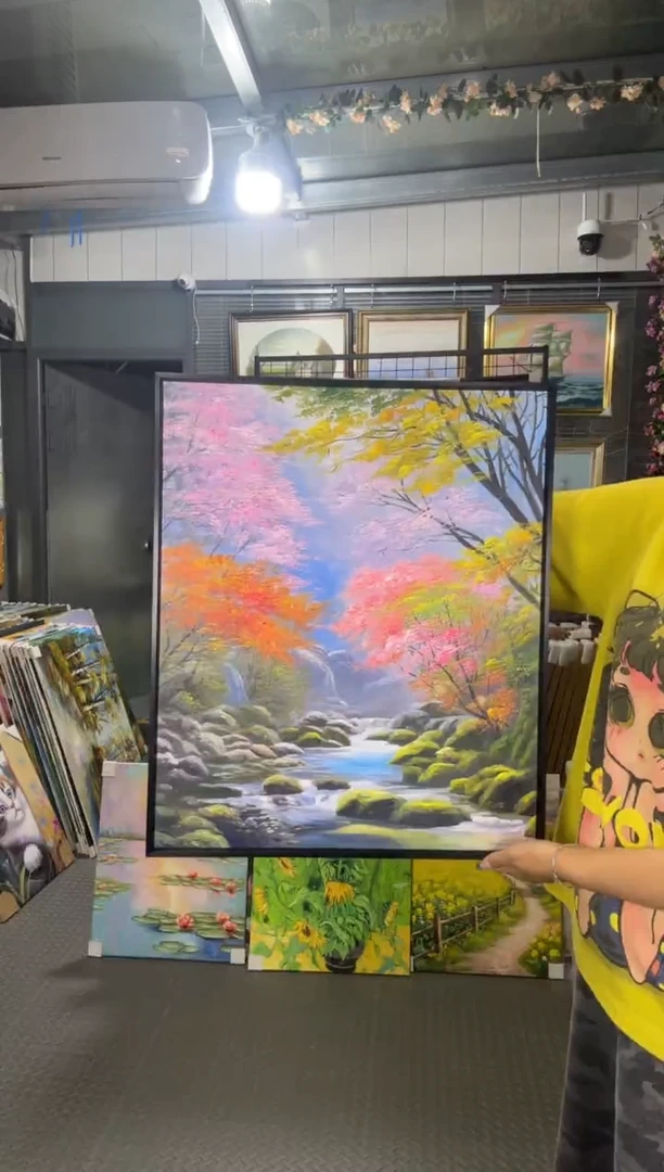 油画心****世闪购纯手绘油画黑色合金框