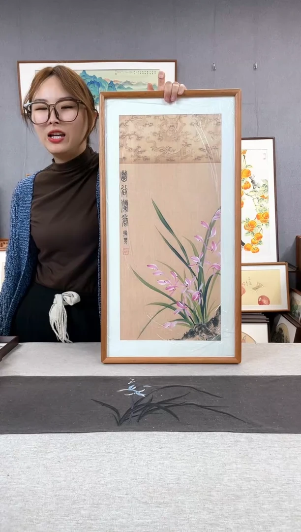 【闪购商品】国画手写手绘带框作品-35*68-兰花