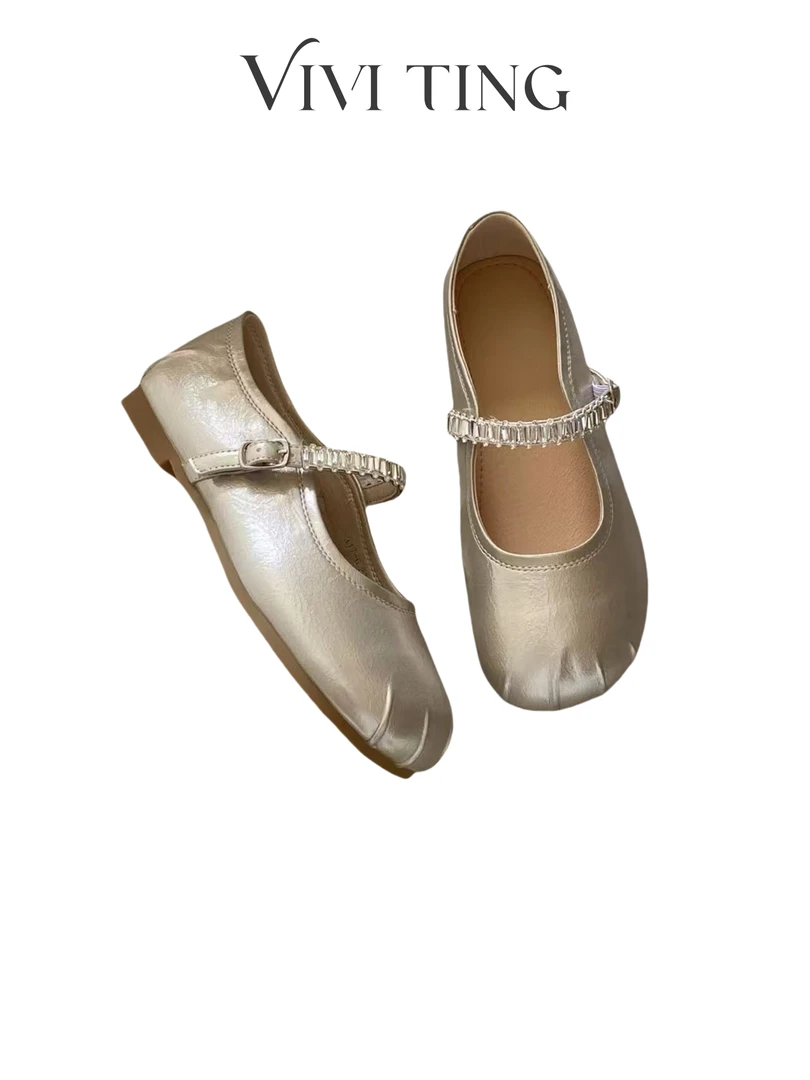 【VIVI·TING】婷姐推荐法式玛丽珍软底水钻带平底鞋