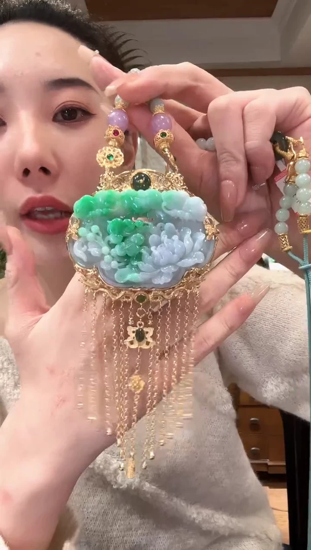 【闪购商品】翡翠颈饰银S925镀金镶嵌国风