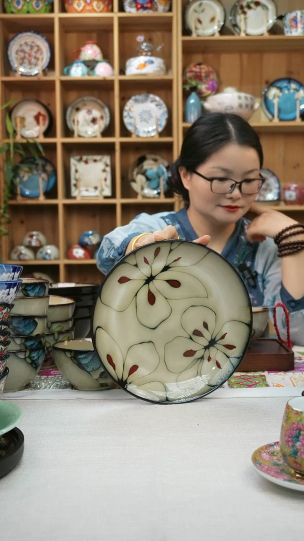 瓷片樱****k小可高温陶瓷餐具一组两只平盘