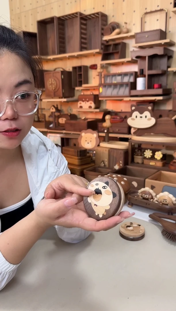 木黑胡桃枫木双面便携小镜子