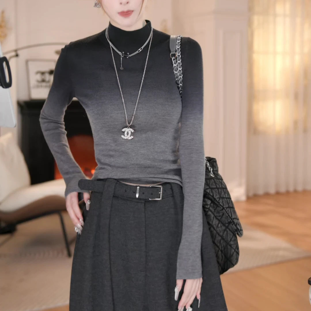 2025新款针织衫打底衫渐变时尚设计感上衣显瘦修身长袖LK2508241