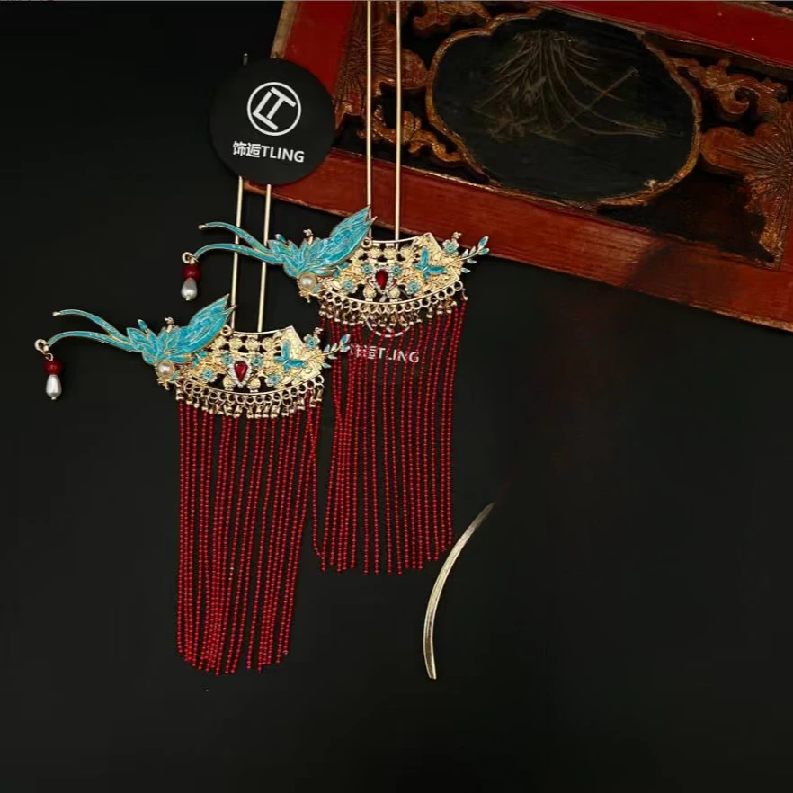 J053新中式古风红色长流苏发簪【一个】