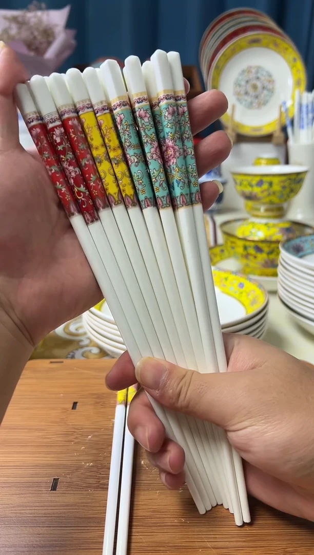 景德镇高温珐琅彩筷子  2双红4双黄4双蓝