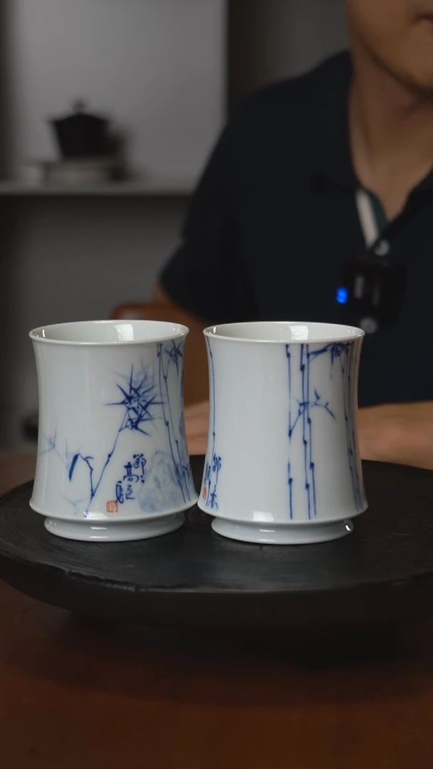 D****猪耕隐艺品青花竹泉对杯180cc