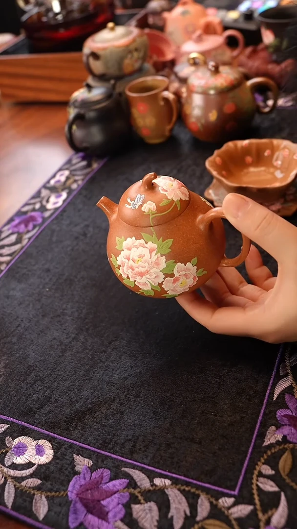 茶壶紫砂牡丹茄瓜