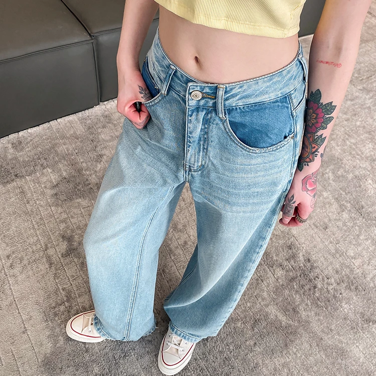 浅色窄版阔腿牛仔裤女宽松春夏新款高个子薄款垂感高腰直筒裤