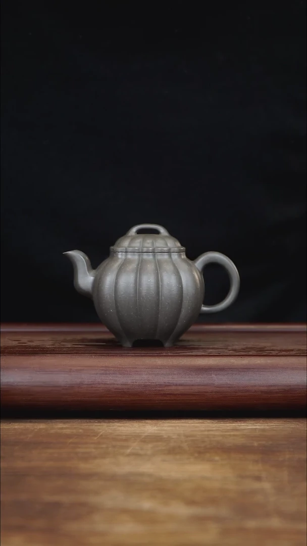 茶壶紫砂200ml 筋纹四方传炉 青灰