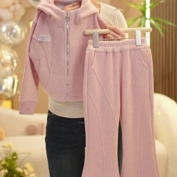 【现货现发】2025秋新款休闲儿童百搭韩版气质洋气运动日常粉色套装