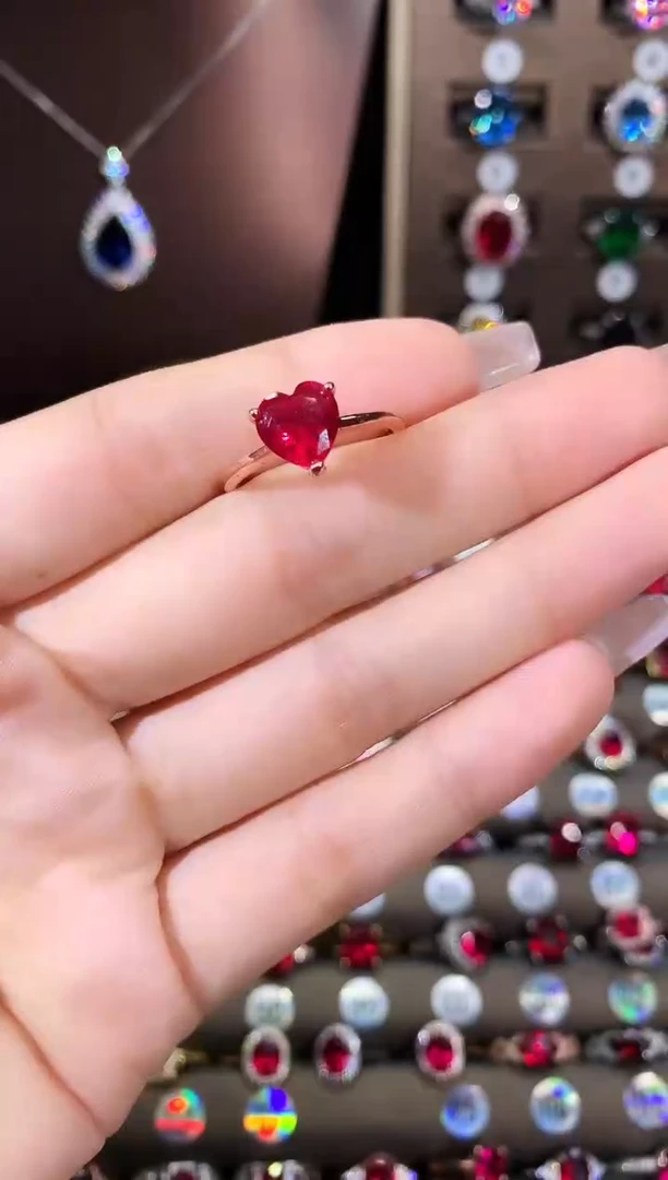 银S925镶嵌戒指红宝石8玫瑰金
