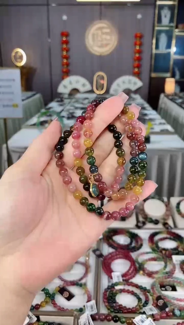 未镶嵌老矿碧玺彩虹三圈手串6mm+碧玺hon多样性发货一条