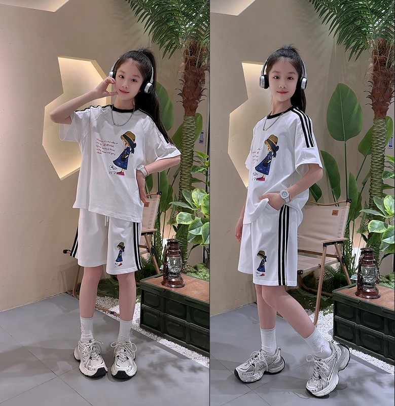 女童夏款薄款运动宽松套装儿童网红时尚休闲中大童休闲夏款两件套