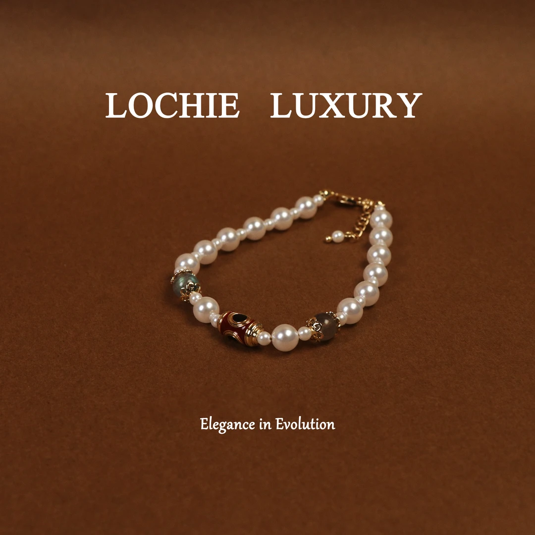 黄铜仿珍珠手链 【五方通宝】L981新中式经典设计复古红色珠手链