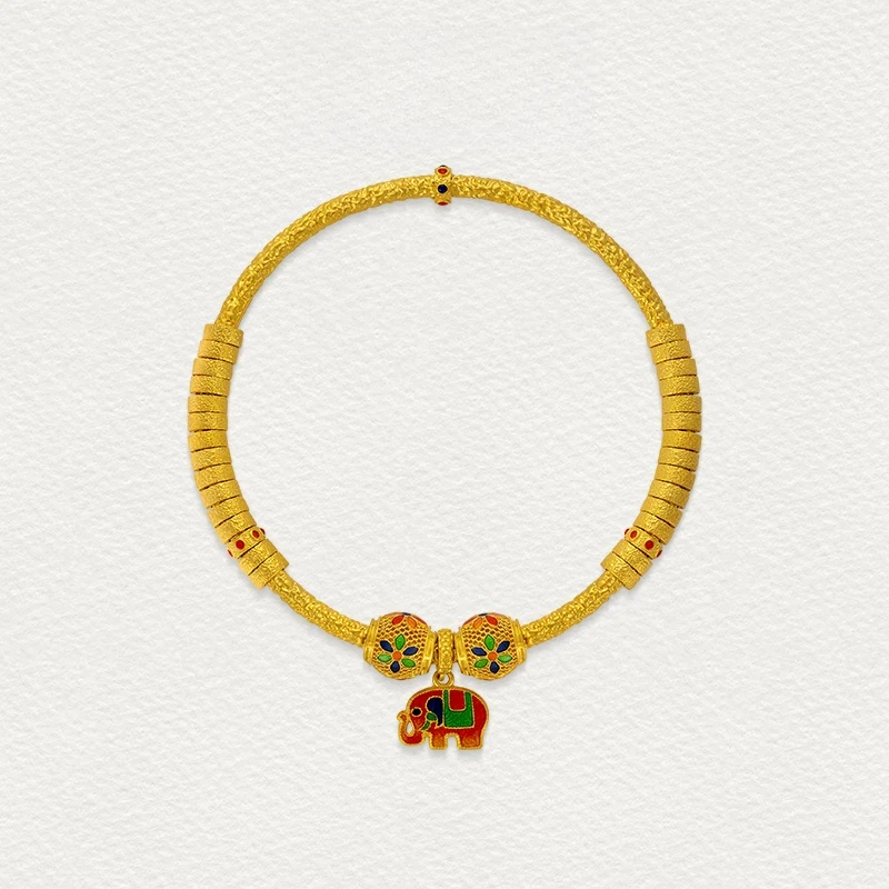 足金999黄金手镯吉象如意盘缠金手镯送礼三金五金