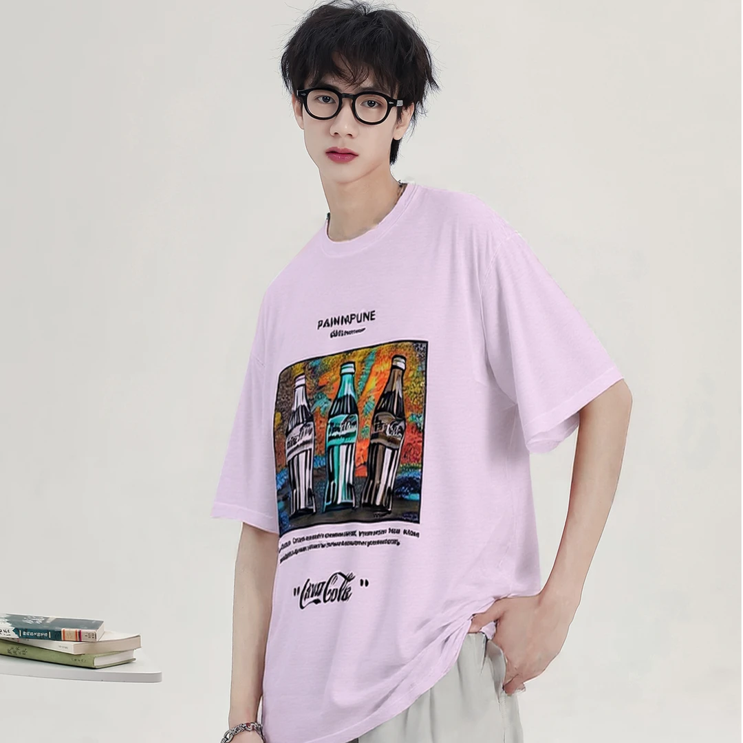 5870浅紫色青少年时尚潮牌休闲短袖T恤