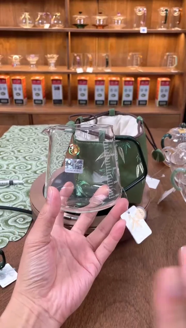 承轩墨绿色公道杯+茶事包翠竹