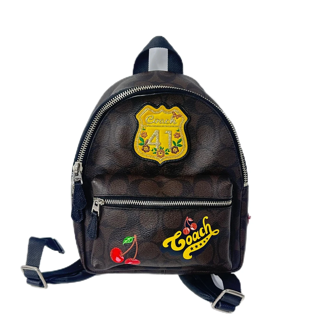 95新 COACH/蔻驰 经典老花PVC拼皮双肩背包 2502LQ106