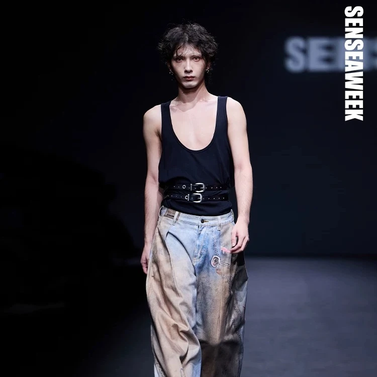 【senseaweek】周柯宇/刘耀文同款3d休闲黑色阔版牛仔裤百搭宽松