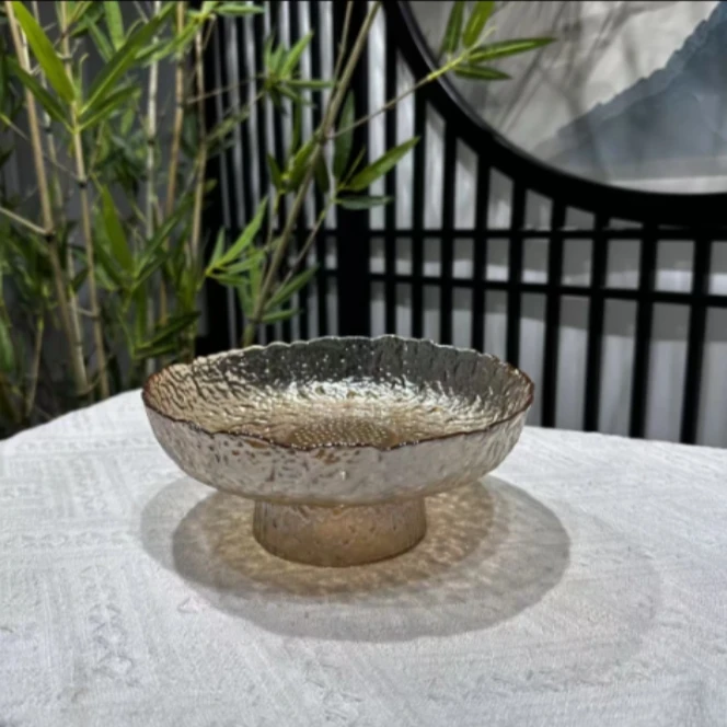 琥珀色锤纹高脚玻璃水果盘单只装