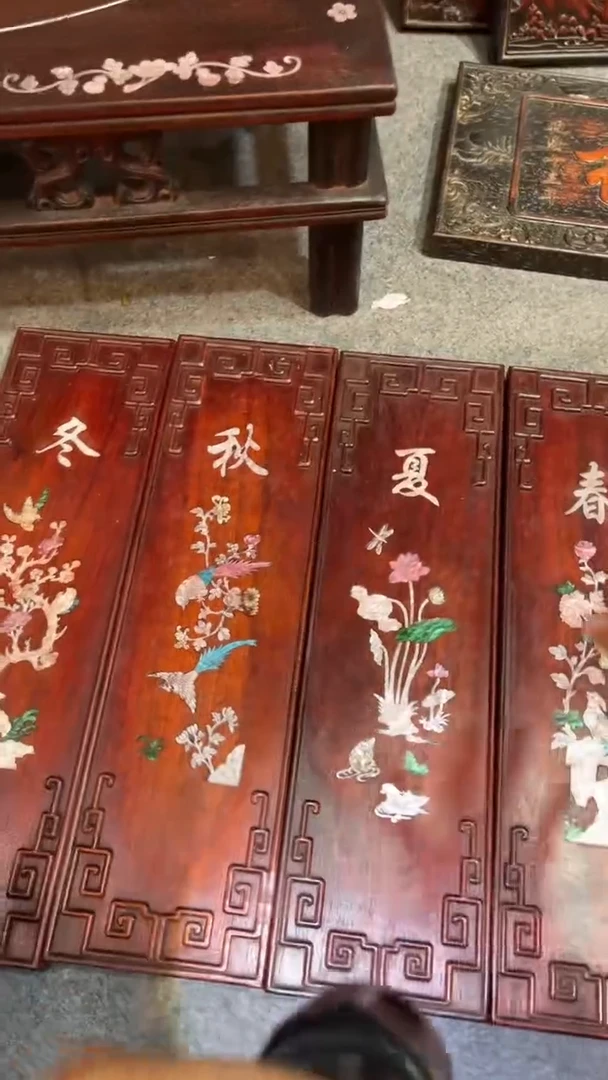 非洲紫檀（红花梨）50x58cm四条屏
