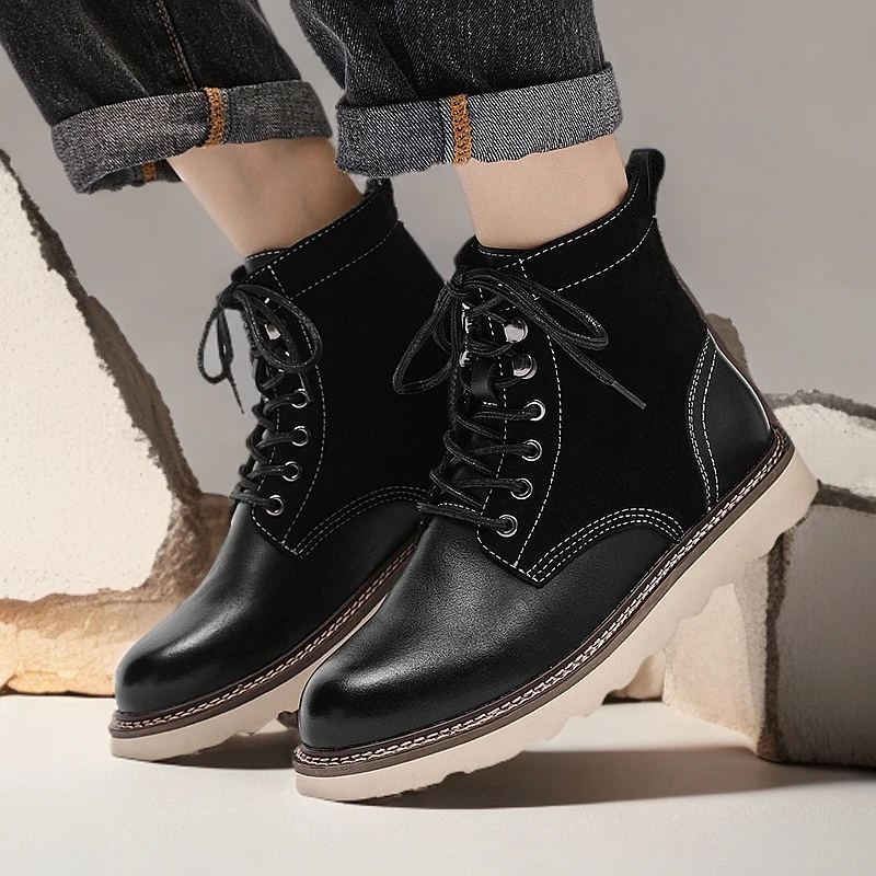 AKCLUB男新品春秋真皮休闲百搭经典厚底中筒工装马丁靴鞋 2524102