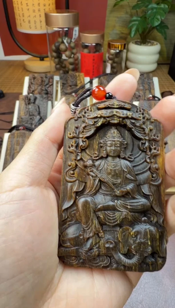 木木雕款芽庄 十二生肖守护 龙蛇 普贤菩萨 8cm 送养香瓶