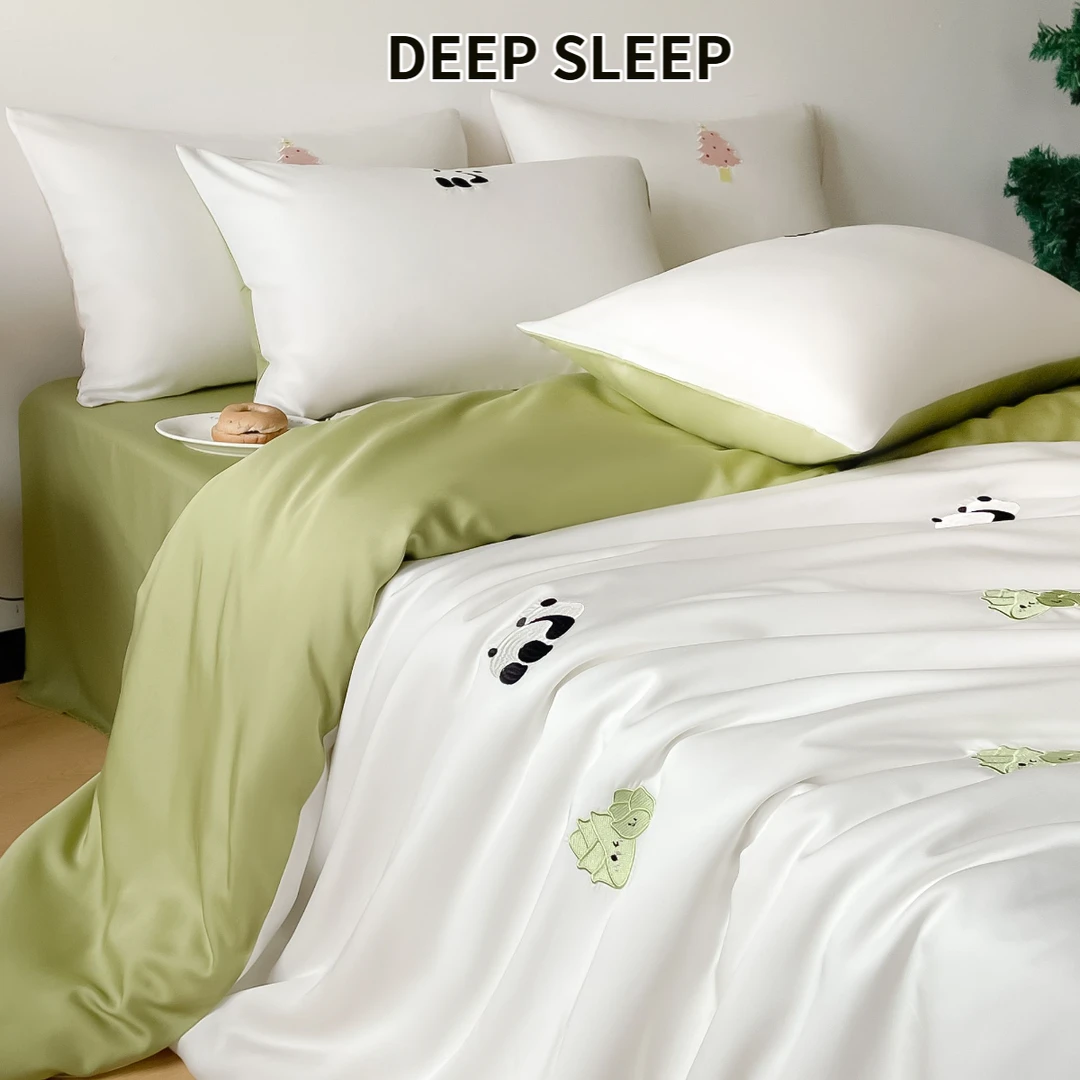 吴小胖‘优选之选【DEEPSLEEP熊猫竹笋】春夏简约卡通兰精天丝四件套