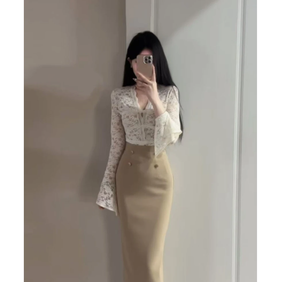 【浮世绘影】春夏新款高级感轻熟风修身显瘦蕾丝衬衫XY-086