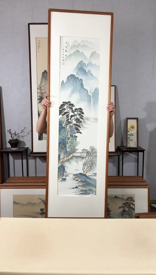 国画手绘*溪亭春烟*52*172cm带框发货