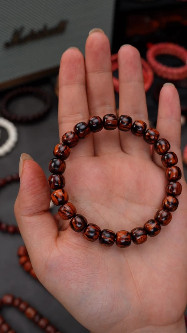手串/手链黄花梨/降香黄檀8*9红降熟结一档老型珠单圈精工